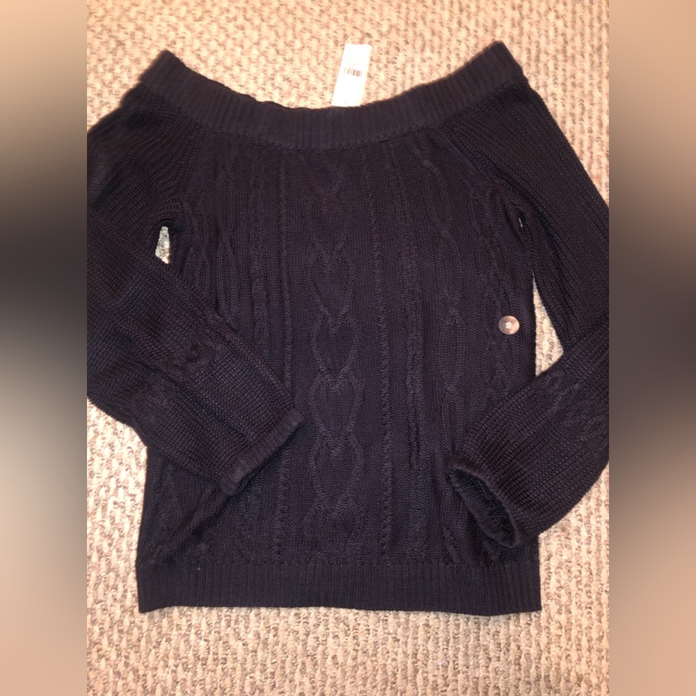 Navy, small, off shoulder sweater